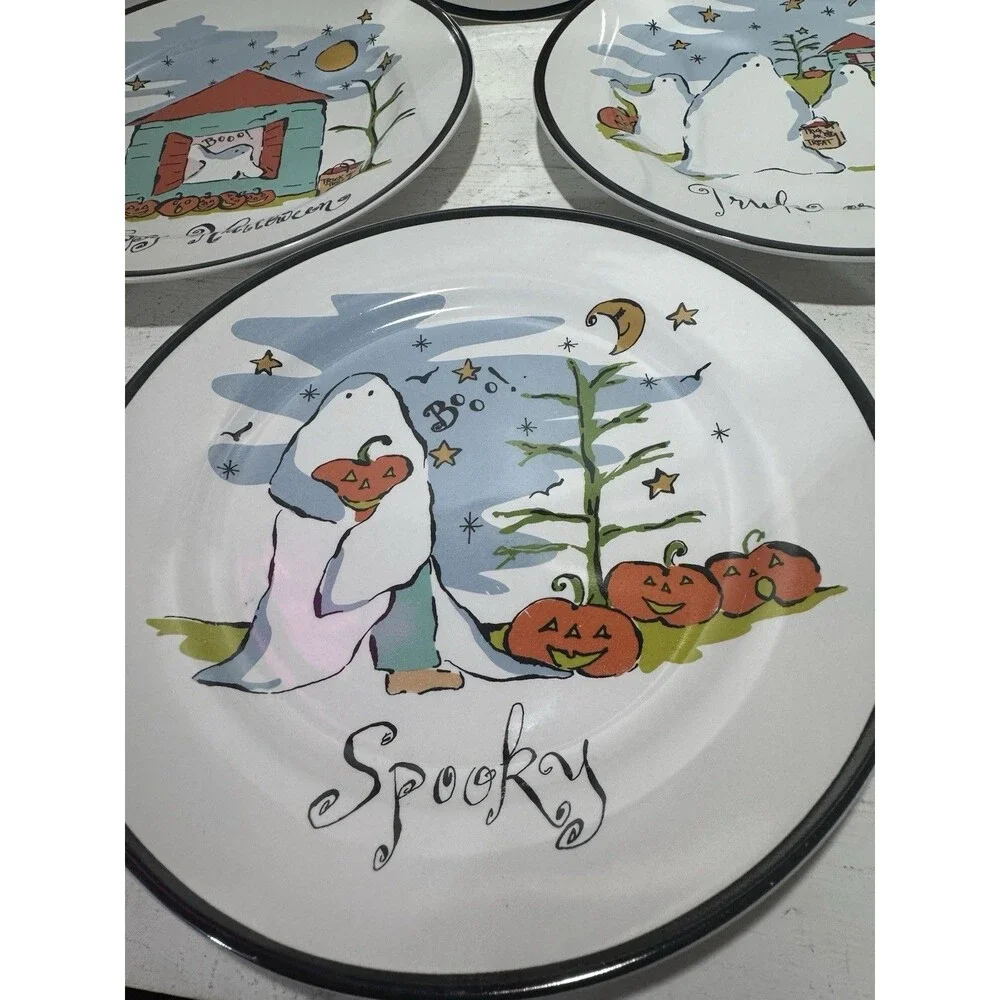 Rosanna Halloween 8” Salad Plates Snack Plate Ghost Trick Treat Spooky Haunted